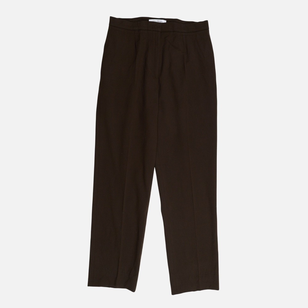 Max Mara 94%Virgin Wool Trousers Straight Leg Brown Made in Italy Size 14